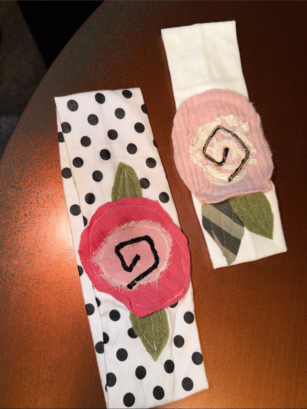 Womens Polka Dot Headbands with Pink Flower Appliqué